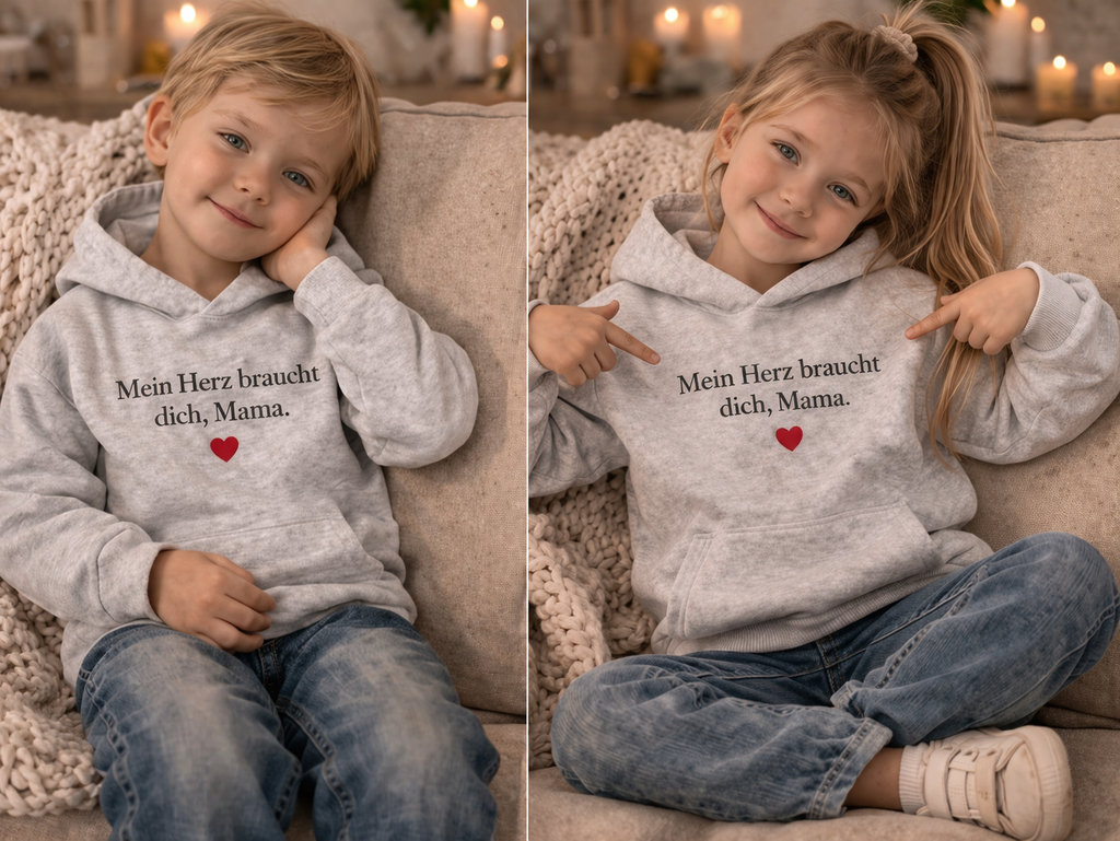 💖 Kinder Hoodie – „Mein Herz braucht dich, Mama.“