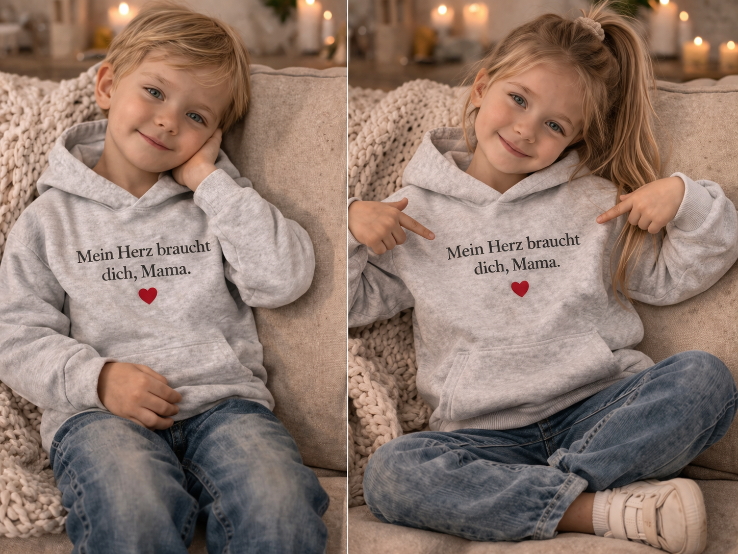 💖 Kinder Hoodie – „Mein Herz braucht dich, Mama.“