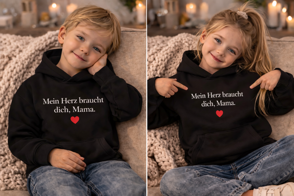 💖 Kinder Hoodie – „Mein Herz braucht dich, Mama.“