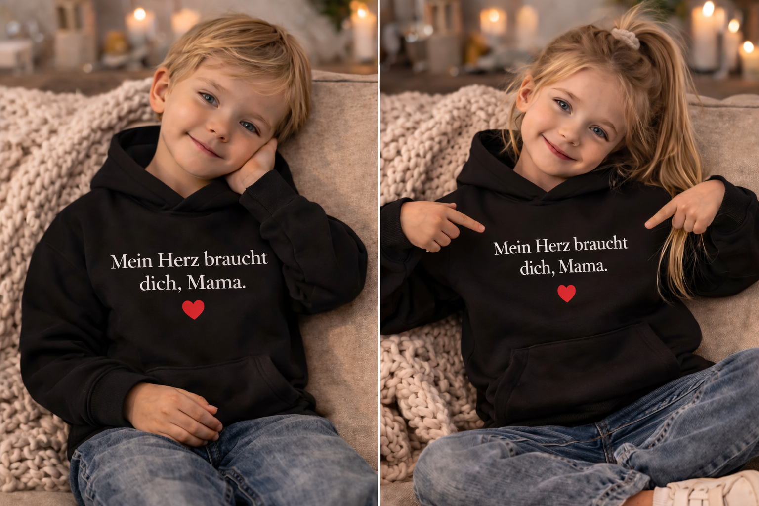 💖 Kinder Hoodie – „Mein Herz braucht dich, Mama.“